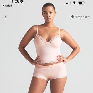 NWT SKIMS Cotton Jersey Lace Triangle Cami and Boxer Pajama Set in Primrose